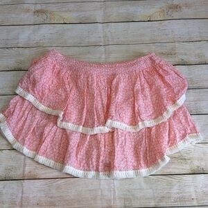 NWT Cool Change pink ruffle peasant mini skirt. Large 100% rayon